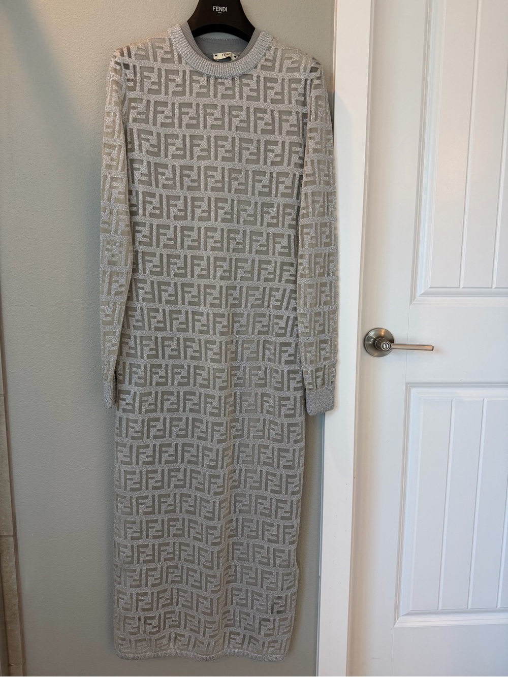 Fendi Silver Metallic FF Jacquard Dress